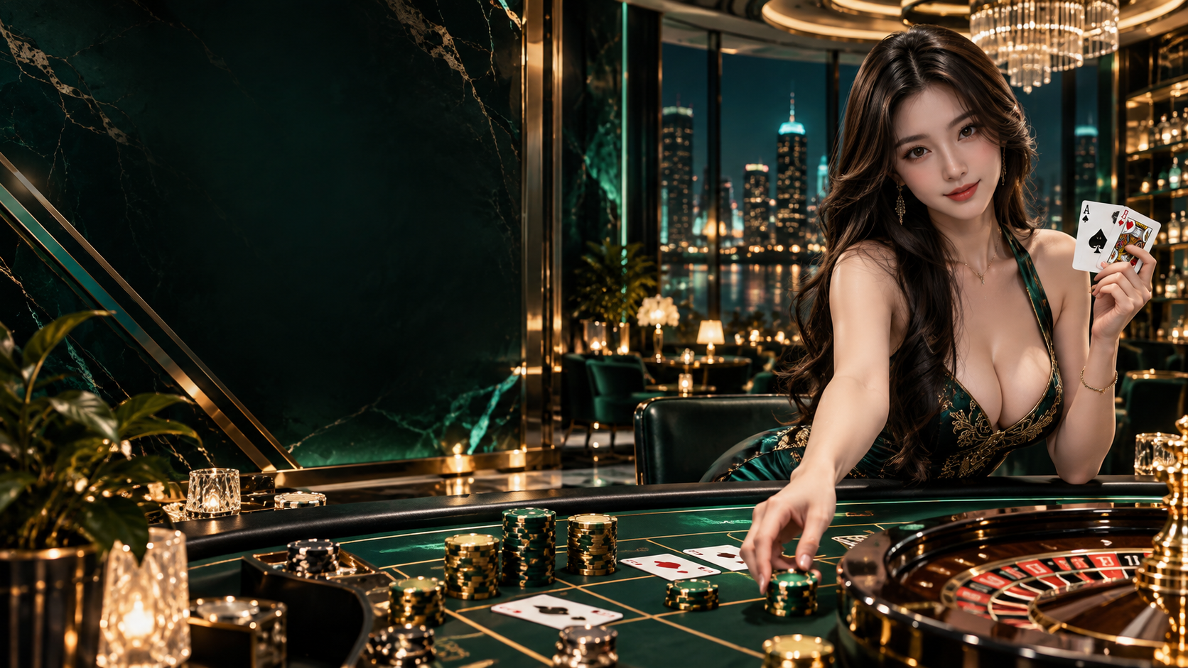 GOBETASIA emerald gold casino girl banner